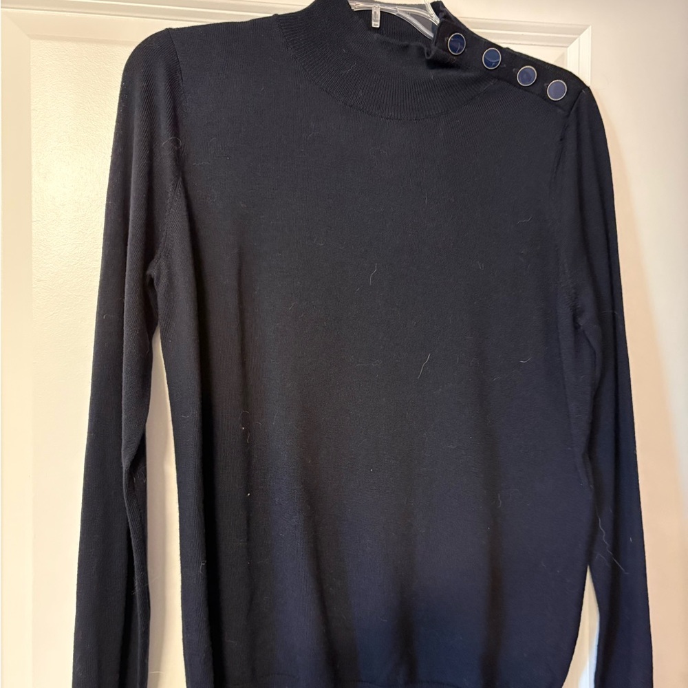 Sezane Black Mock Neck Button-Shoulder Sweater